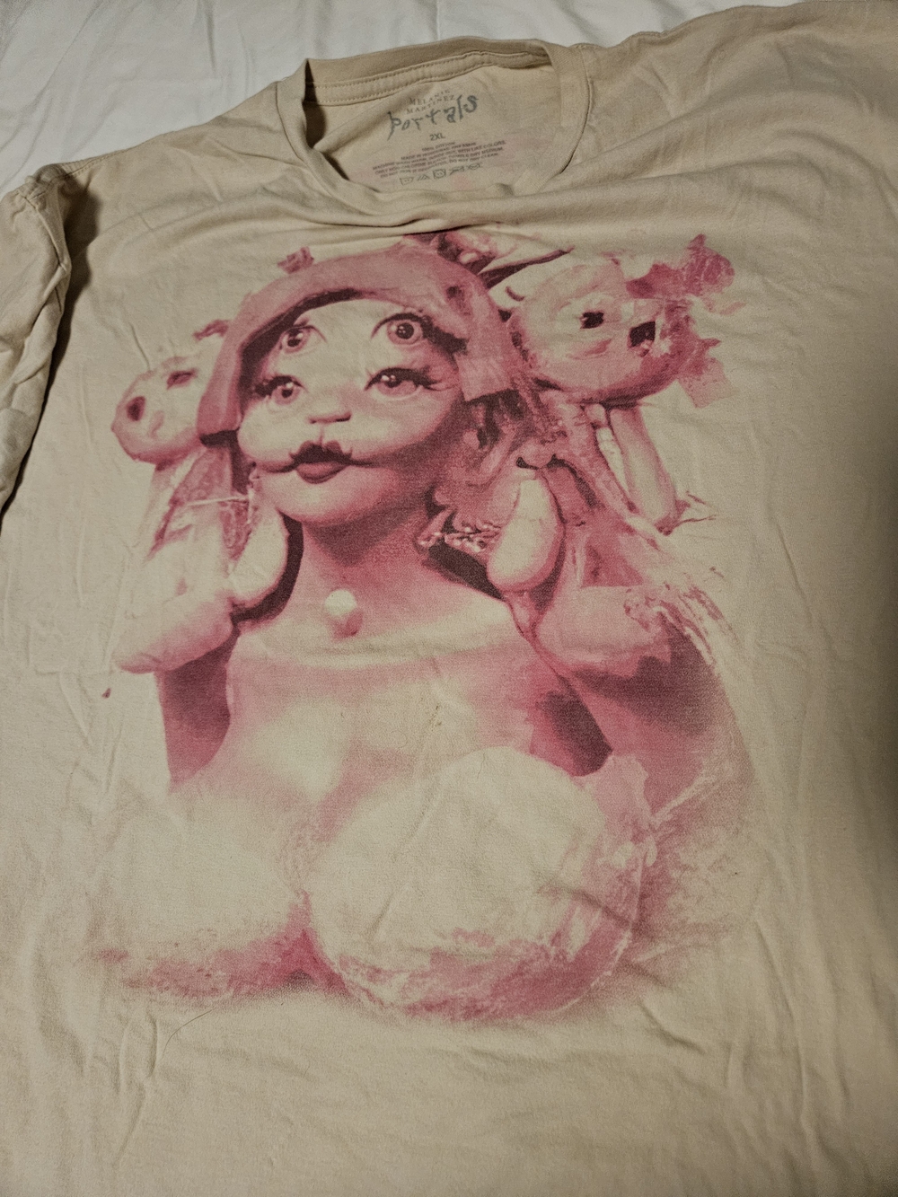 Beige Long-Sleeve Kids Tee with Pink Graphic